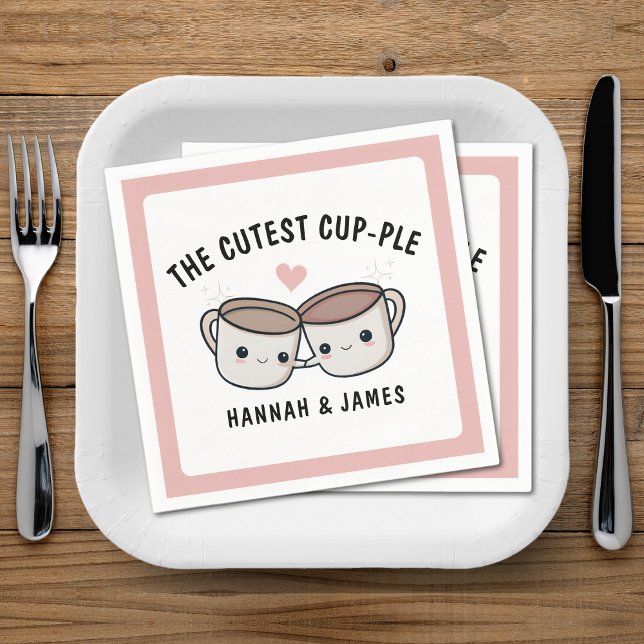 Guardanapo De Papel Aniversário de casamento do Casal da Copa do Café  (Cute Funny Coffee Cup Couple Wedding Anniversary Napkins)