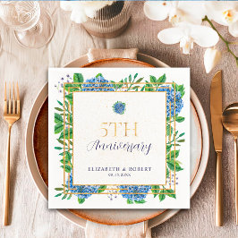 Guardanapo De Papel Aniversário de Casamento do Dourado Blue Hydrangea