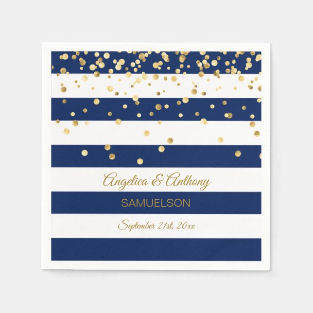 Guardanapo De Papel Aniversário de Casamento Dourado Azul do Marinho S (Frente)