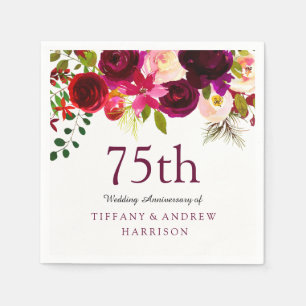 Guardanapo De Papel Aniversário de casamento floral vermelho de