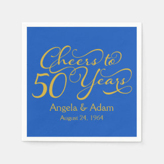 Guardanapo De Papel Aniversário de Casamento Personalizado Azul Dourad