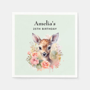 Guardanapo De Papel Aniversário de Cervo Fofo Rodeado por Rosas