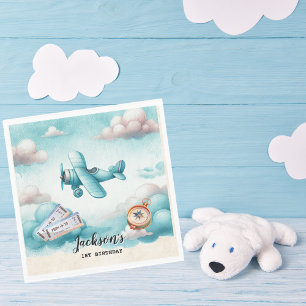 Guardanapo De Papel Aniversário de criança de avião azul-cotovelo pers