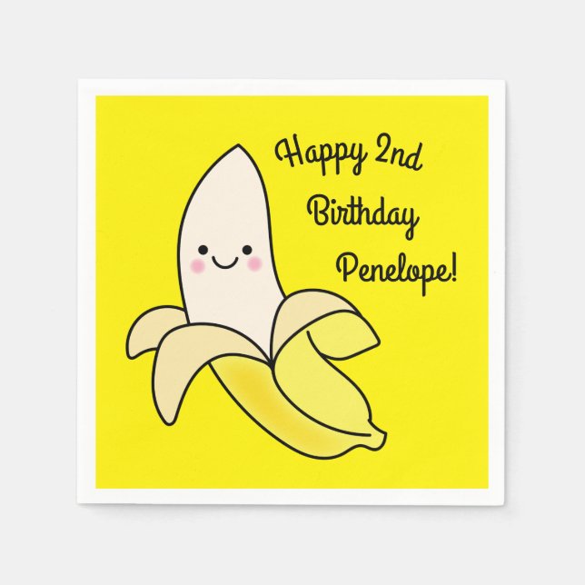 Guardanapo De Papel Aniversário de criança de Banana Cute Kawaii (Frente)