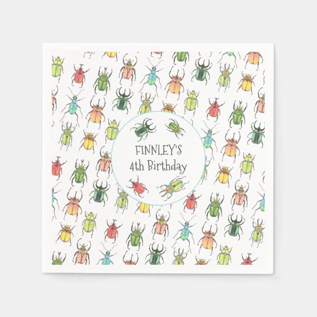 Guardanapo De Papel Aniversário de criança de besouros do Insetos (Frente)