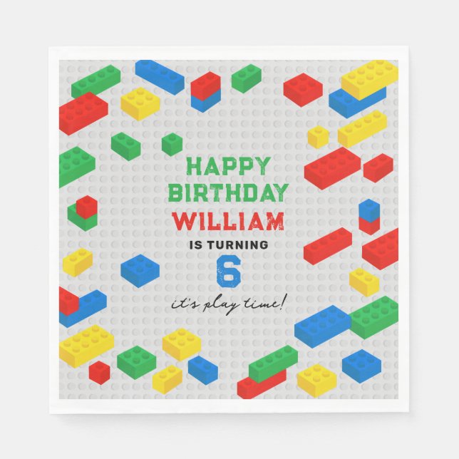 Guardanapo De Papel Aniversário de criança de blocos construtivos de t (Frente)