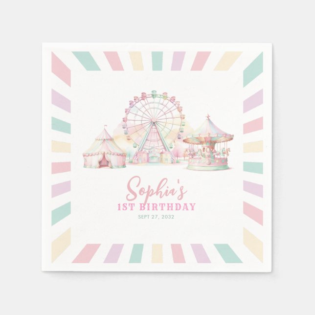 Guardanapo De Papel Aniversário de criança de Circo de Pastel Girly Cu (Frente)