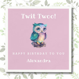 Guardanapo De Papel Aniversário de criança de Coruja de Madeira rosa-b