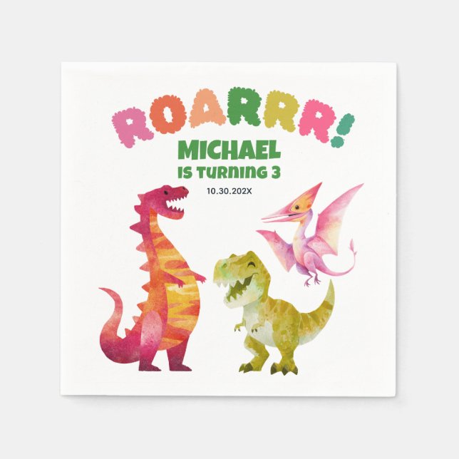 Guardanapo De Papel Aniversário de criança Dino Dino Dig Cute Dinosaur (Frente)