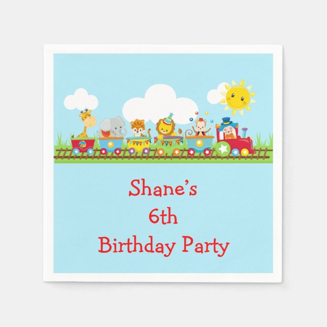 Guardanapo De Papel Aniversário de criança do trem Circus Animal em Ve (Frente)