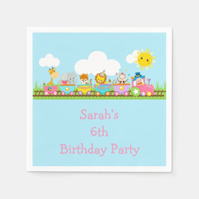 Guardanapo De Papel Aniversário de criança do trem de Circo Animal em  (Frente)