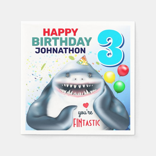Guardanapo De Papel Aniversário de criança Shark Blushing (Frente)