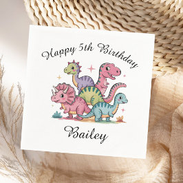 Guardanapo De Papel Aniversário de Dinossauro das Meninas Rosa