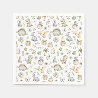 Guardanapo De Papel Aniversário de Dinossauro em Azul Verde Pastel Agu