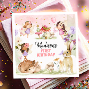Guardanapo De Papel Aniversário de Fada 1º Menina Floral Floresta Enca