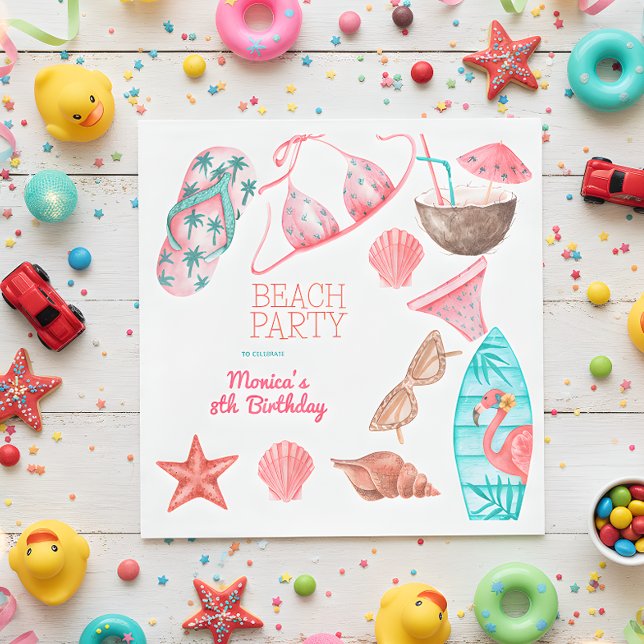 Guardanapo De Papel aniversário de festas de verão da praia de aquarel (Criador carregado)