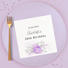 Guardanapo De Papel Aniversário de flores brancas violeta prateadas