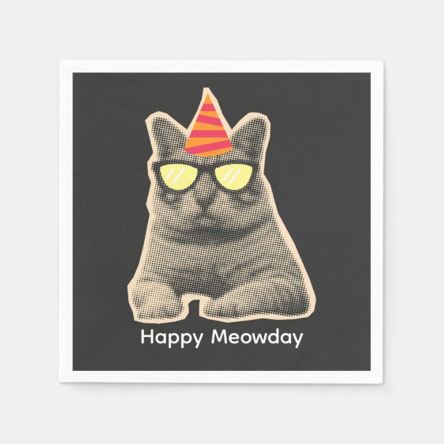 Guardanapo De Papel Aniversário de gato engraçado (Frente)