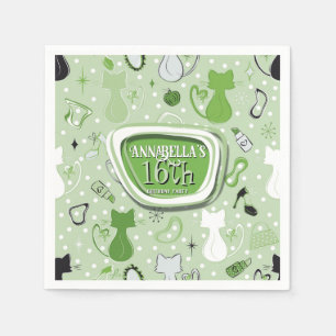 Guardanapo De Papel Aniversário de Gatos do Coração Verde do meio sécu