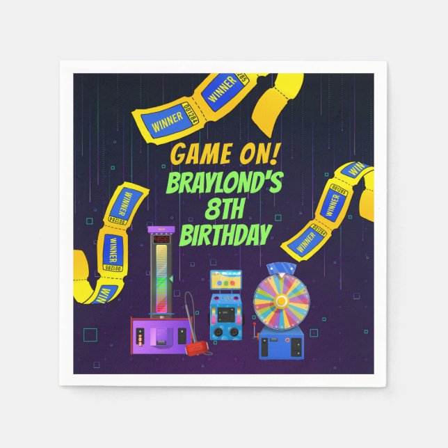 Guardanapo De Papel Aniversário de Jogos e Arcada (Frente)