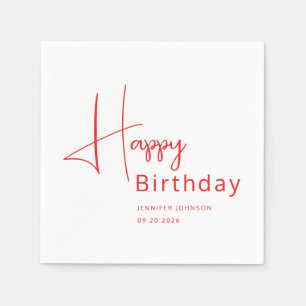 Guardanapo De Papel Aniversário de Letra Vermelha Moderna