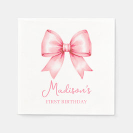Guardanapo De Papel Aniversário De Menina Com Laço Rosa Fofa