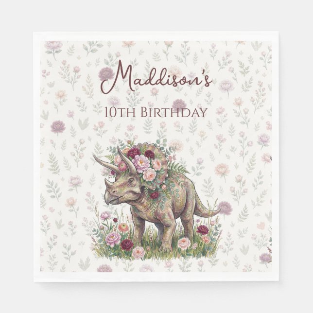 Guardanapo De Papel Aniversário de Menina Dinossauro (Frente)