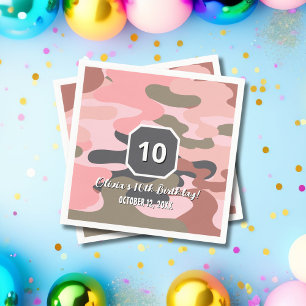 Guardanapo De Papel Aniversário de Menina Rosa Verde Camuflagem Fofo P