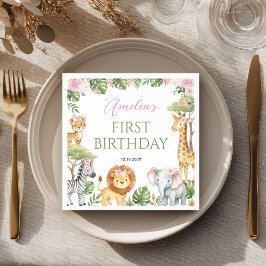 Guardanapo De Papel Aniversário de Menina Safari Animais da Selva Flor