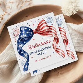 Guardanapo De Papel Aniversário de Menina Vermelho Branco & Azul 4 de
