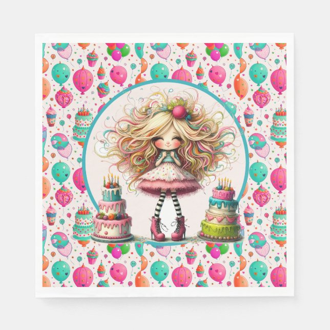 Guardanapo De Papel Aniversário de Meninas  (Frente)