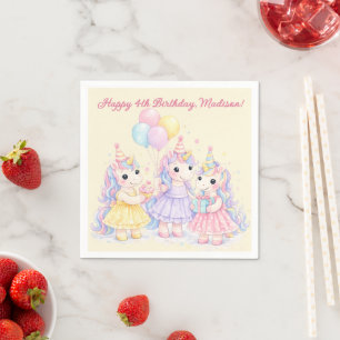 Guardanapo De Papel Aniversário de Meninas Unicórnio em Aquarela Paste
