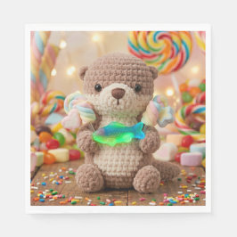 Guardanapo De Papel Aniversário de Menino com Tema de Lontra Fofa e Pe