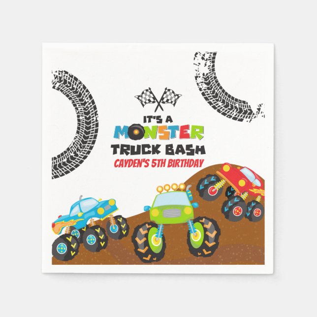 Guardanapo De Papel Aniversário de Monster Trucks (Frente)