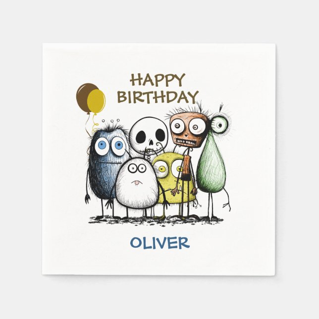 Guardanapo De Papel Aniversário de Monstro Divertido (Frente)