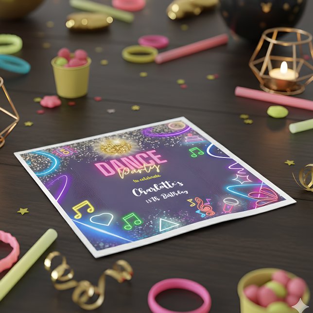 Guardanapo De Papel aniversário de Neon Dance Party (Criador carregado)