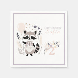 Guardanapo De Papel Aniversário de Pastel Boho Raccoon e Balões