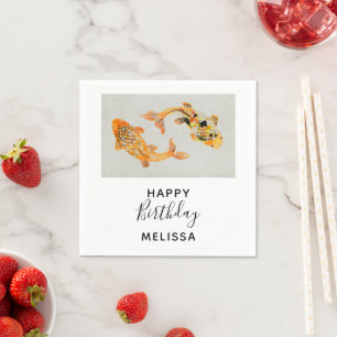 Guardanapo De Papel Aniversário de Peixe Koi Na moda Dourado