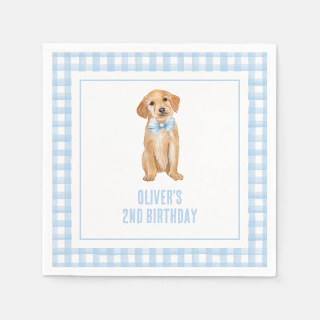 Guardanapo De Papel Aniversário de plaid preppy de cachorrinho (Frente)