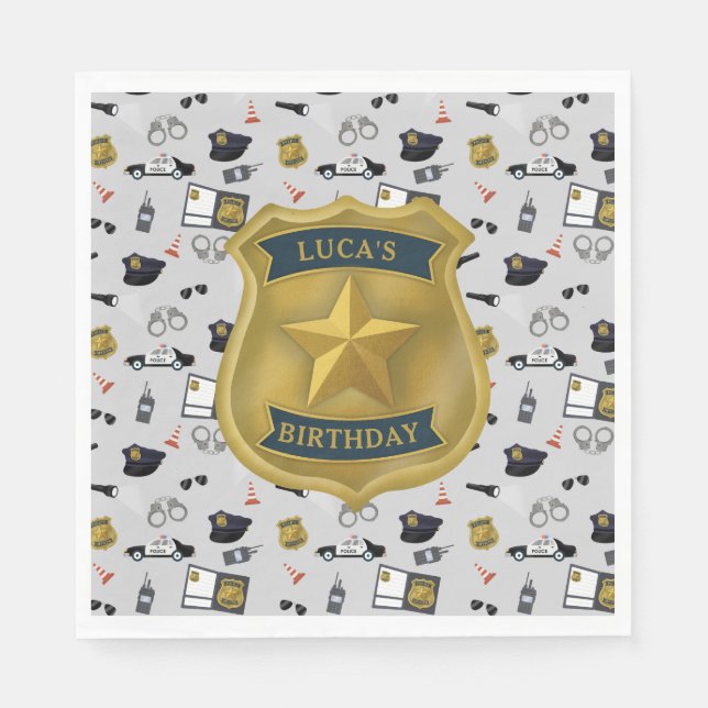 Guardanapo De Papel Aniversário de Policial Tema Polícia (Frente)
