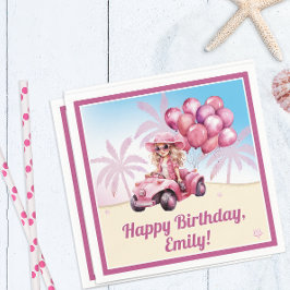 Guardanapo De Papel Aniversário de Praia Convertível Rosa Personalizad