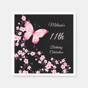 Guardanapo De Papel Aniversário de Preto Rosa-Rosa-Flor-Cereja