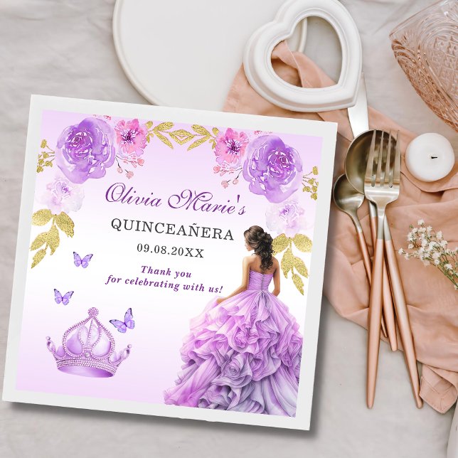 Guardanapo De Papel Aniversário de Quinceañera, Frente Roxa Elegante (Criador carregado)