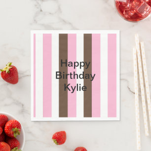 Guardanapo De Papel Aniversário de Rosa, Chocolate e Stripes Brancas