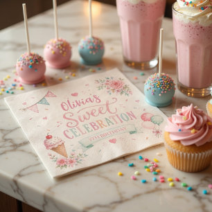Guardanapo De Papel Aniversário de Sorvete Pastel   Celebração Doce