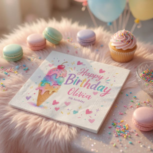 Guardanapo De Papel Aniversário de Sorvete Pastel Personalizado 