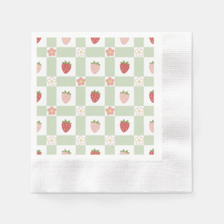Guardanapo De Papel Aniversário de Um Ano com Xadrez de Morango