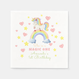 Guardanapo De Papel Aniversário de Um Ano Unicórnio Magia Arco-Íris