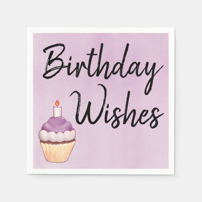 Guardanapo De Papel Aniversário Deseja Aquarela de Cupcake Roxo (Frente)