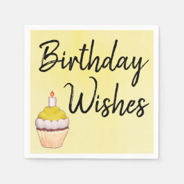 Guardanapo De Papel Aniversário Deseja Cupcake Amarelo